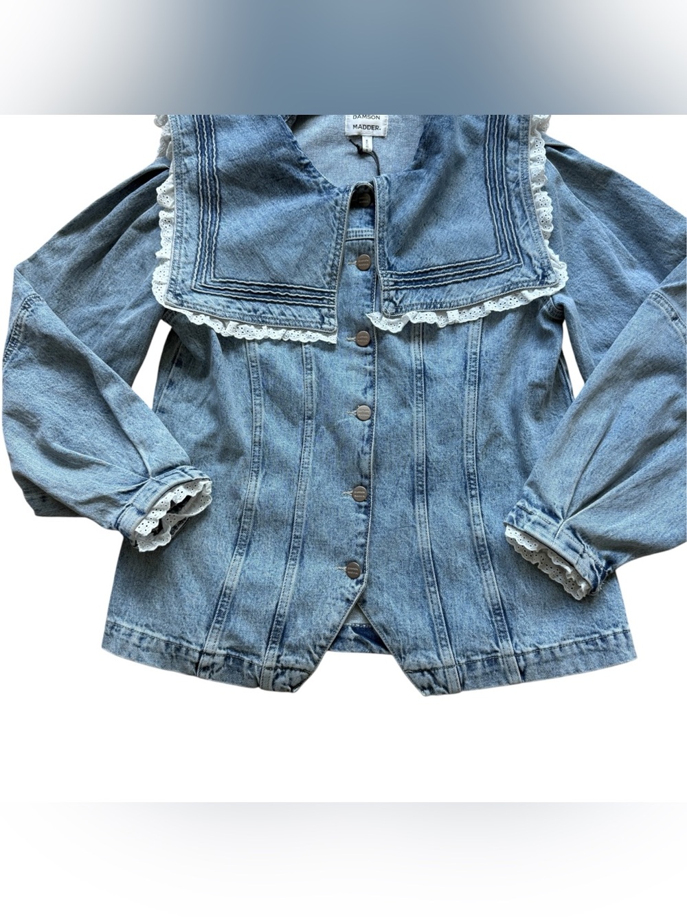 Damson Madder Broderie Sailor Denim Jacket US 8 NWT Lace Collar Coastal Preppy - Picture 8 of 16